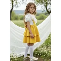 Parla Kids Shirt & Rock Gelbes Kleid mit Trägern, kurzarm Shirt mit Spitzendetails