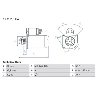 Bosch Anlasser 2,3 kW Citroen Fiat Peugeot 0986018960