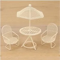 dekoprojekt Dekofigur Minigarten Sitzgruppe mini, weiß 8 cm