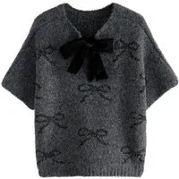 Next Strickponcho Gestrickter Poncho mit Samtschleife (1-tlg)