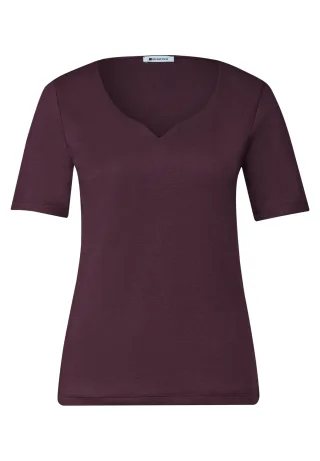 Street One - Basic T-Shirt mit Herzausschnitt rustic rouge - Gr. - 38