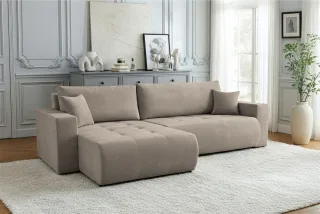 Ecksofa Schlafsofa Sofa ARMARI in Stoff Wind Taupe Ottomane Rechts