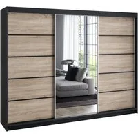 A&J MöbelLand GmbH Schiebetürenschrank VILUNO mit 4 Schubladen und Spiegel (nur für kurze Zeit! TOP ANGEBOT! Geräumiger Schrank mit einer Breite von 200 cm und Spiegel, ideal zur Aufbewahrung von Kleidung und Accessoires. 4 Schubladen und viel Staura