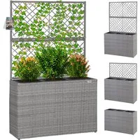 Casaria Blumenkasten, Blumenkasten Rankgitter 3 Innentöpfe Polyrattangeflecht Rankhilfe