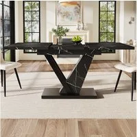 Celya Esstisch Esstisch Teleskoptisch (120-160*75cm), Tisch, Küchentisch (Ausziehtisch, für Küche und Wohnzimmer, Esstisch mit schwarzem Marmormuster), mit Hilfe innenliegender Einlegeplatten auf 120-160cm ausziehbar