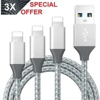 Kevin Frotscher (FroShop) 3x USB Schnell Ladekabel für Apple iPhone 6 7 8 10 11 12 13 14 X XS XR Smartphone-Kabel, Pro Max Plus iPad Ladegerät Datensynchronisationskabel - 2m Silber