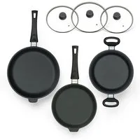 Hoffmann Germany Pfannen-Set Kochgeschirr Bestseller 6-tlg. Ø 24 & 28 cm Deckel – Made in Germany, Aluguss (Set, 6-tlg., 2x Pfanne (24 + 28 cm) + 1x Topf Ø 24 cm + 3x Deckel), abnehmbarer Griff, Antihaft, backofenfest bis 250°C, Induktion
