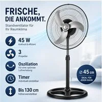 Ertex Standventilator Standventilator`Ventilator Leistungsstarker 45 W, Ø 45 cm, 130 cm