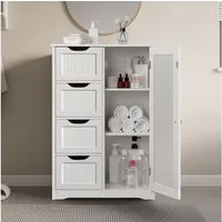 Yaheetech Badkommode Badezimmerschrank, Sideboard mit 4 Schubladen & 3 Fächern, Einlegeboden höhenverstellbar