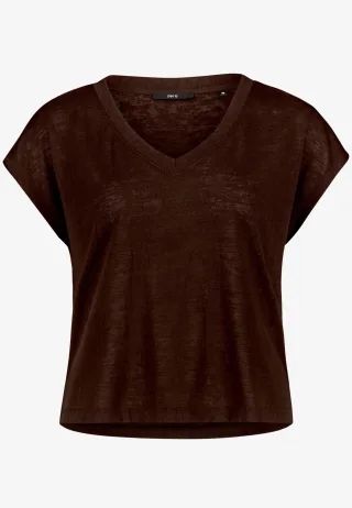 zero - Basic-T-Shirt mit V-Ausschnitt chocolate plum - Gr. - 36