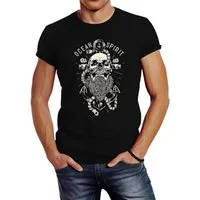 Neverless Print-Shirt Herren T-Shirt Skull Captain Anker Totenkopf Bart Kapitän Ocean mit Print