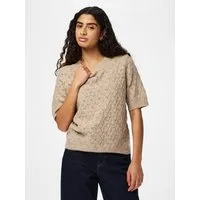 pieces Strickpullover PCLELOU SS O-NECK KNIT NOOS BC mit Ajourmuster