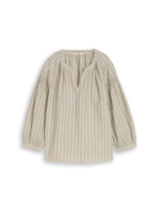Tom Tailor - Tunika Bluse mit Leinenanteil olive irregular stripe - Gr. - 36