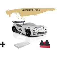 Aileenstore Autobett Rio II (3 teilig), Kinderbett 90 x 200 cm, inkl. Lattenrost, Heckspoiler LED-Beleuchtung