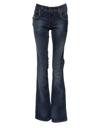 John Galliano Blaue Baumwolle Mid-Waist Weite Bein Denim-Jeans