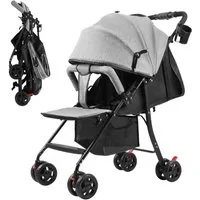 Rutaqian Kinder-Buggy Baby Kinderwagen bis 10 Kg, 0-2 Jahre, Zusammenklappbar, Grau, (Buggy Reisebuggy, 1-tlg), Klein Zusammenklappbar mit verstellbarer Rückenlehne und Einkaufskorb