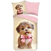 PURE luxury collection Kinderbettwäsche Bobi, Microfaser, 2 teilig, Mikrofaser, 135x200, 2 Teilig, Wendeoptik, Kind, Hund, Welpe