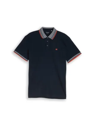 Tom Tailor - Piqué Poloshirt mit Logo-Print sky captain blue - Gr. - XXXL