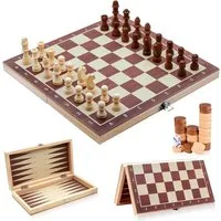 COFI 1453 Spiel 3-in-1 Brettspiel Schachspiel aus Holz – Schach, Dame & Backgammon