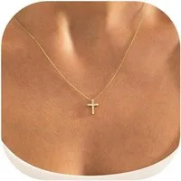 LuxusKollektion Kreuzkette TINGN Kreuz Kette Gold Damen 14K Vergoldet Layered Halskette Choker