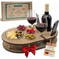 PEGSEN Servier-Set Weinbar Couchbar mit 4 Glasschalen, Birkenholz, Weingläser & Snacks stehen stabil und sicher