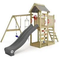 Wickey Spielturm MultiFlyer mit Schaukel & Rutsche und Kletterleiter, 10-Jahre Garantie*, Integrierter Sandkasten, Klettersteine