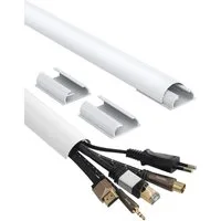 Hama Kabelkanal ALU Kabelkanal Kabel-Leiste Fußbodenkanal Weiß (Set, Kabelkanal mit Zubehör), Kabelkanal halbrund Sockel Wand Boden Aufputz TV Beamer PC Audio HiFi