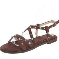 Ital-Design Damen Sandale mit Nieten und Schnalle Riemchensandalette (91895783) Blockabsatz Riemchensandalen in Braun