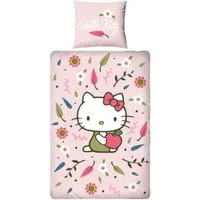MTOnlinehandel Bettwäsche Hello Kitty Blütenzauber, Wende- Motiv für Mädchen, sanfte Rosatöne, Mikrofaser, 2 teilig, 80x80 cm x 135x200 cm, Blüten und Blätter, Kawaii