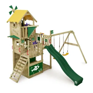 Kletterturm Smart Flight mit Rutsche und Kletterwand - Hochwertiger Spielturm für Kinder mit Sandkasten und Teleskop für den Garten - Wickey