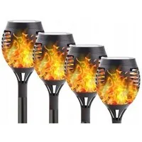 emeco LED Solarleuchte Solar Fackel 4er Set LED Solarleuchte Garten Beleuchtung Licht Flamme, Solar