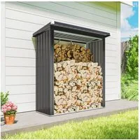 CHICFURN Kaminholzregal Feuerholzunterstand mit erhöhtem Boden & Schrägdach, BxTxH:150x66.5x150 cm, (Packung, 1-St., Brennholzschuppen 150x66,5x150 cm in Dunkelgrau aus Stahl), Praktische Lagerung für Kaminholz auf Terrasse & Garten