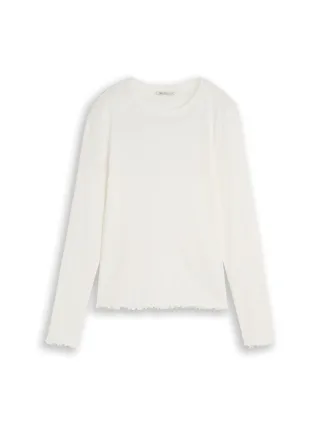 Denim Tom Tailor - longsleeve T-shirt with frill edge off white - Gr. - XL