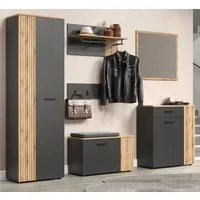 Furn.Design Garderoben-Set Avila, (in grau/Anthrazit mit Evoke Eiche Staboptik, Komplett-Set 6-teilig), variable Inneneinteilung