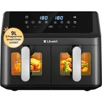LLIVEKIT Heißluftfritteuse, 1000 W, 9L Doppelkammer, 2x4,5L Airfryer mit automatischer Abschaltung