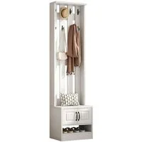 Refined Living Garderoben-Set Schmale Garderobe mit Sitzbank, 2 Türen & 8 Haken, Weiß, (B50×T36×H190 cm, Flurgarderobe, Schuhschrank mit Sitzbank, 2 Türen, 8 Haken, 1-St., platzsparend, schmal, viel Stauraum, modern, Weiß, mit Kippsicherung), ideal f