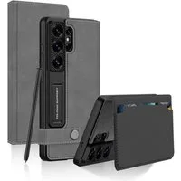 Wigento Handyhülle Für Samsung Galaxy S26 Ultra 5G Leder Tasche Book Hülle Grau, Kartenfächer, Magnet-Verschluss, Standfunktion