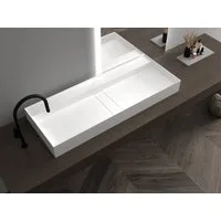 Bernstein Waschtisch TWG211 80cm Weiß matt, Wandwaschbecken 80cm Mineralguss für 2 Armaturen