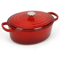 OSTWOLKE Bräter Gusseisen Topf emaillierte Bräter Gusseisentopf Schmortopf mit Deckel, 31cm, Backofengeeignet Induktionsgeeignet Zum Braten, Schmoren, Kochen