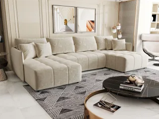 Wohnlandschaft Schlafsofa Sofa TREVISO Stoff Monolith Creme