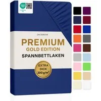 Jacobson Spannbettlaken PREMIUM 200 g/m² Jersey aus 97% Baumwolle & 3% Elasthan, Extra dichtes Bettlaken mit maximalem Halt