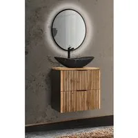 Lomadox Badmöbel-Set XANTEN-56, (Spar-Set, 2-St), anthrazit, Wotan Eiche Nb schwarz gerillt, Spiegel mit Touch Funktion