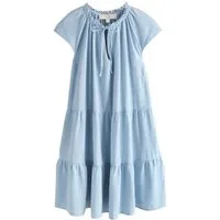 Next Minikleid Gestuftes Minikleid mit V-Ausschnitt und Leinen (1-tlg)