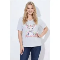 Ulla Popken T-Shirt T-Shirt Hirsch Classic V-Ausschnitt Halbarm