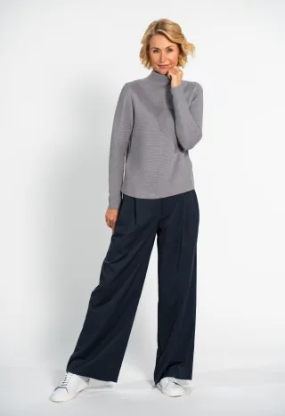 CLARINA - NOS Stehbund-Pullover, 1/1 Arm 800 GRAU MEL. - Gr. - 38