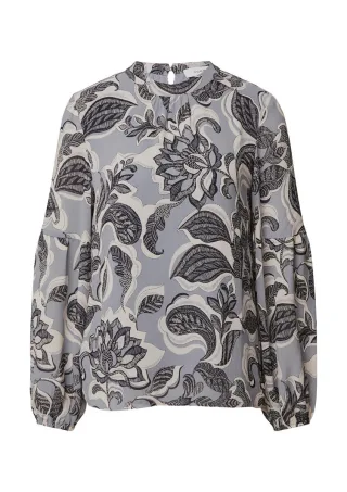 comma - Chiffonbluse mit Rundhalsausschnitt blau - Gr. - 46