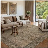 GENIMO Teppich Waschbarer, großer rutschfester Orientteppich im Vintage-Stil, rechteckig, für Badezimmer und Esszimmer, Olivgrün, 160 x 230 cm
