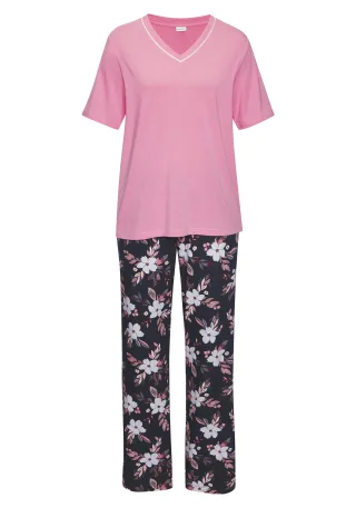 LASCANA - LASCANA LAS T-Shirt PJ Set rose aop - Gr. - 50