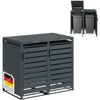 STEELSØN Mülltonnenbox Kestra 240L aus verzinktem Stahl (Anthrazit, verfügbar mit 1, 2, 3, 4, oder 5 Türen), für 2 Tonnen, mit Sichtstreifen