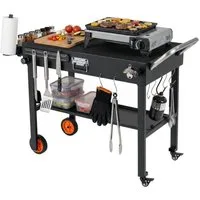 COSTWAY Grillablagetisch, Klappbarer, mit Rollen, Arbeitsfläche & Hitzeschutzmatte